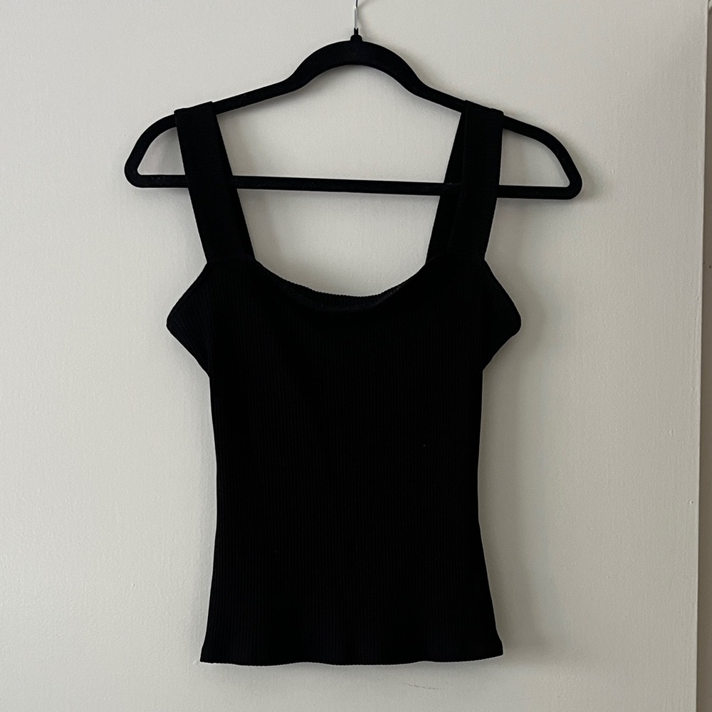 Reformation Black Ribbed Square Neck Tank Top